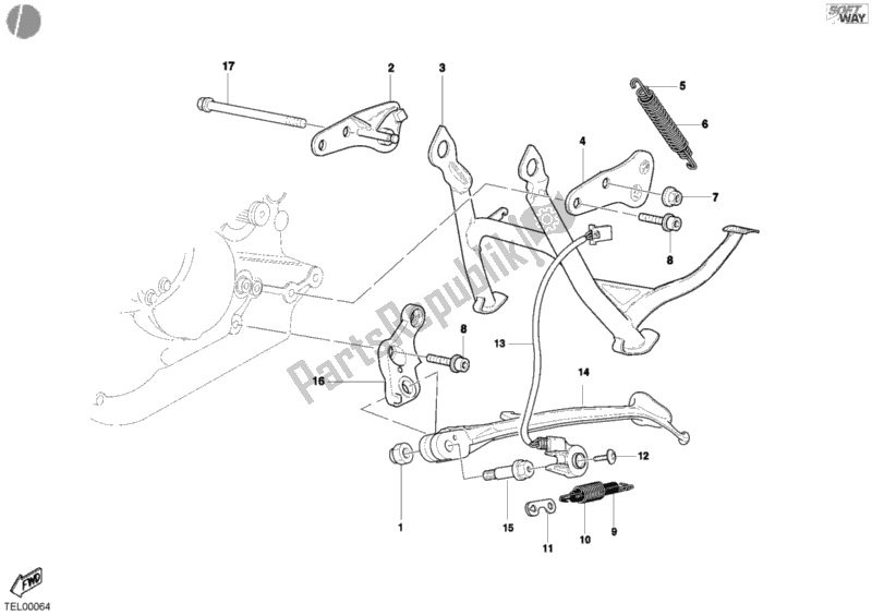 Alle onderdelen voor de Zij Stand van de Ducati Sport ST4 S 996 2003